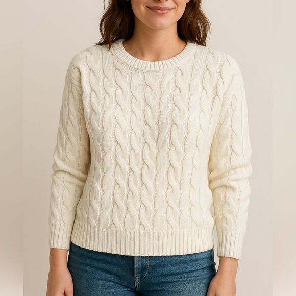 Philosophy Womens Cable Knit Fisherman Sweater Pullover Oarsman Preppy Ivory SP - Picture 1 of 8